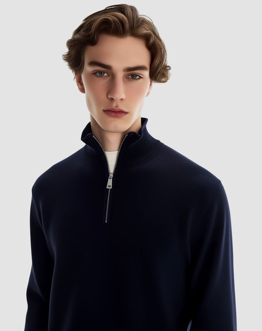 Navy Zip Collar Sweater