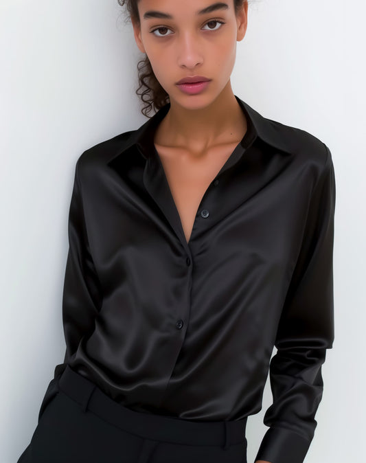 Classic Black Satin Shirt